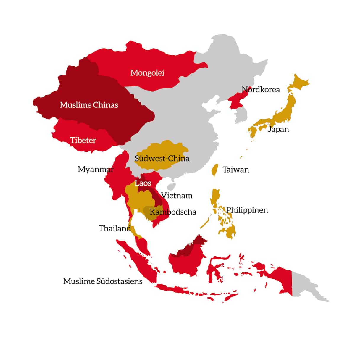 OMF Asienkarte: Unerreichte Volksgruppen und Länder ohne geistlichen Durchbruch